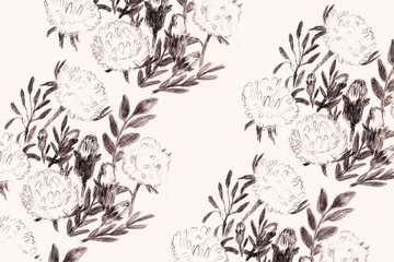 Flowers on off-white background, Hand drawn pattern, for Spring Summer, good for Digital Print watercolor