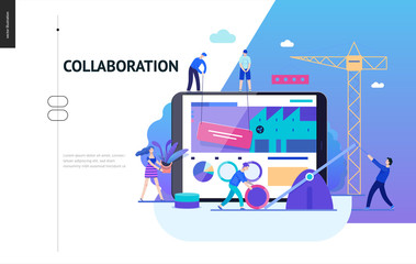 Business series, color 2-company, teamwork, collaboration -modern flat vector illustration concept of people making web page design Business workflow management. Creative landing page design template