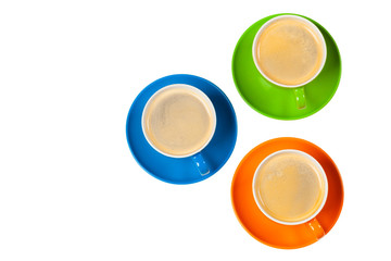 Obraz na płótnie Canvas Coffee time. Bright colored composition of coffee cups