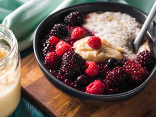 Vegan Chia pudding with berries and almond butter