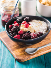 Vegan Chia pudding with berries and almond butter