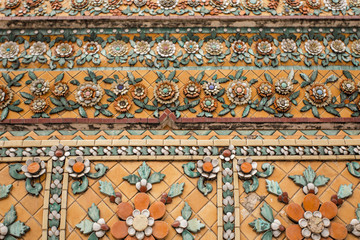 Detailed view of decor of Wat Pho pagoda. Temple of the Reclining Buddha in Bangkok, Thailand.