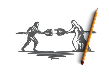 Connection, partnership, synergy, together, collaboration concept. Hand drawn isolated vector.