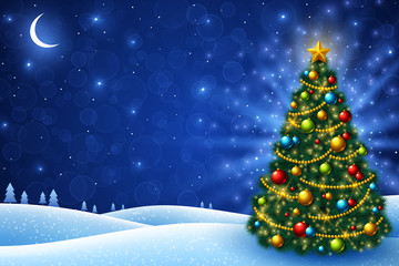 Fototapeta premium Landscape with decorated fir tree