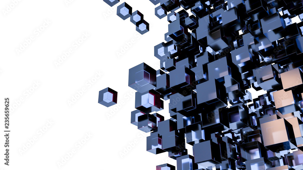 Poster 3d render - cubes floating in space