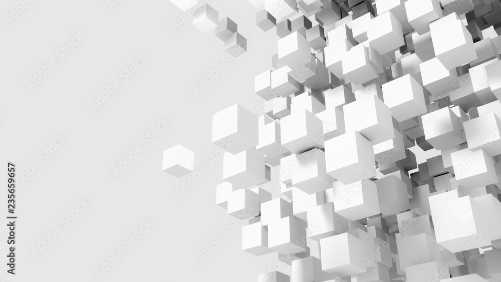 Poster 3d render - cubes floating in space