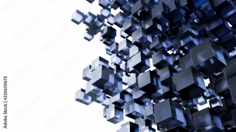 Poster 3d render - tranparent cubes floating in space