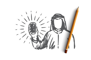 Gadgets, Islam, Islam, Arab, presentation concept. Hand drawn isolated vector.