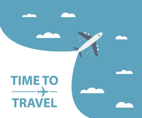 banner of the flying Airplane and cloud on blue sky background.Travel by plane poster or background. Vector illustration.