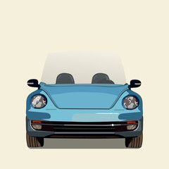 Red car two angle set. Car with driver man side view and front view. Vector flat illustration