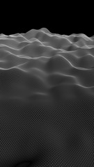 Obraz premium Abstract landscape on a dark background. Cyberspace grid. Hi-tech network. Vertical image orientation. 3D illustration