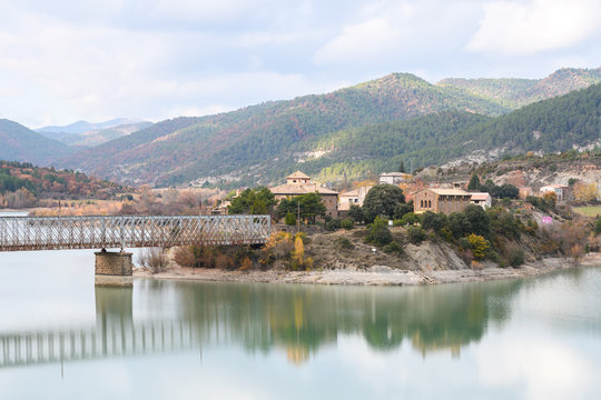 beautiful reservoir at spanish countryside 