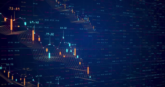 Stock chart animation - abstract digital 3d financial chart animation showing falling value of the stock market