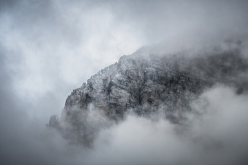 misty landscape at foggy mountains