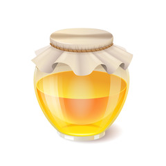 Tasty honey in glass jar isolated on white background vector illustration. Fresh honey jar icon vector