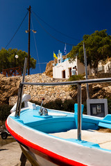 Boat by the Church of Holy Preparation/ Church of Saint Paraskevi, Hersonissos Crete