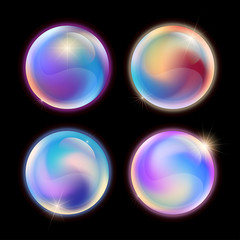 Vector multicoloured gradients spheres set. Vibrant color palettes.