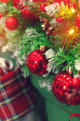 Decorated Christmas tree closeup.