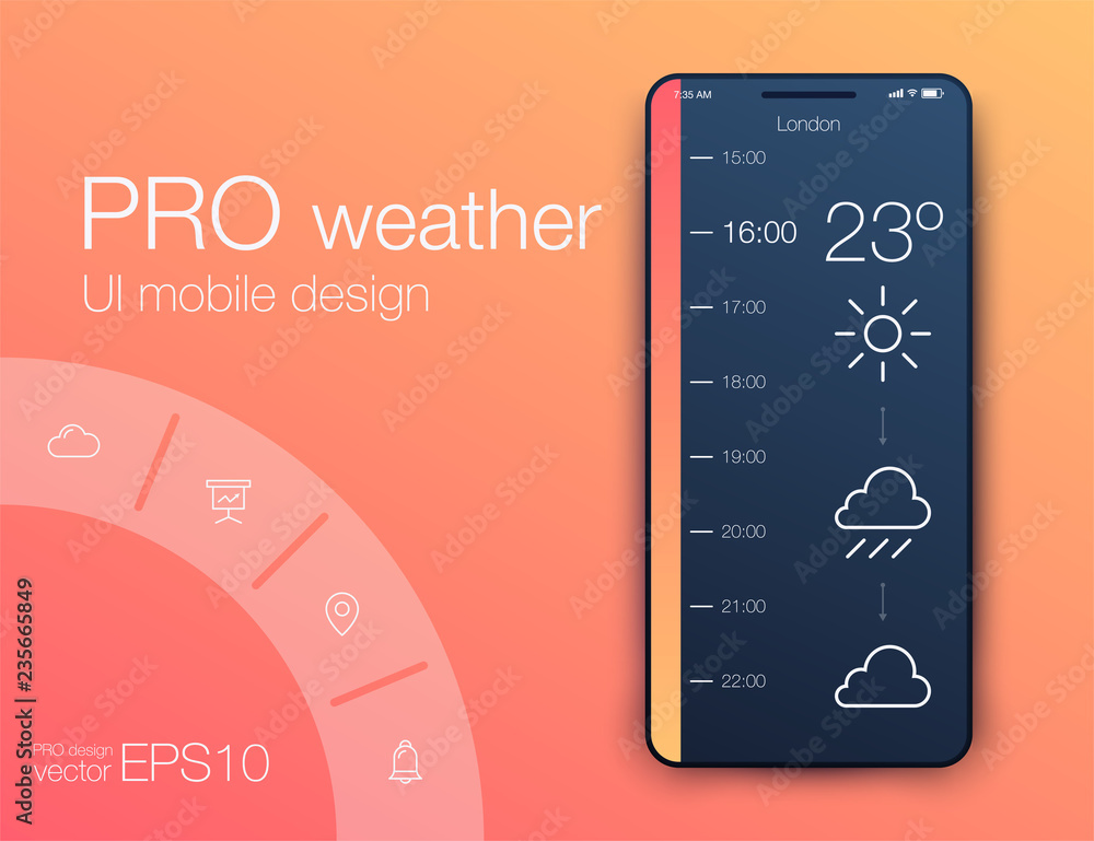 Aufkleber weather forecast app ux ui design. stock vector