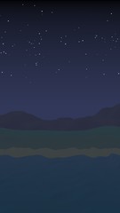 Naklejka premium Starry moonless sky. Ocean shore line with waves on a beach. Island beach paradise with waves. Vacation, summer, relaxation. Seascape, seashore. Minimalist landscape, primitivism. 3D illustration