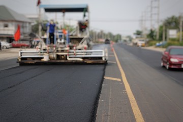 Road construction in Thailand, picture blurred