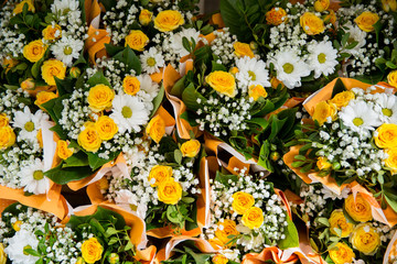 beautiful bouquet of roses and daisy