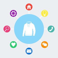 Men's hooded sweatshirt vector icon. Raglan sign.