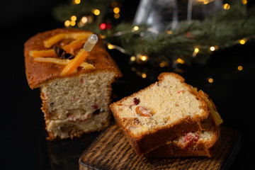 Brioche bread on holiday background, selective focus