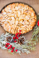 Apple pie. Christmas decor. Christmas homemade pastry