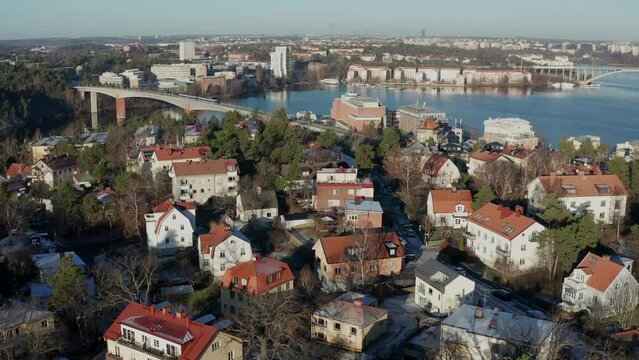 Aerial view of residential island Stora Essingen in Stockholm, Sweden