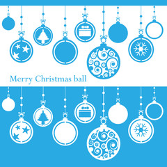 Merry Christmas ball cutted from paper on blue