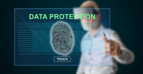 Man touching a data protection concept