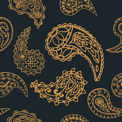 paisley seamless pattern, hand drawn indian cucumber, sketch