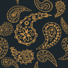 paisley seamless pattern, hand drawn indian cucumber, sketch