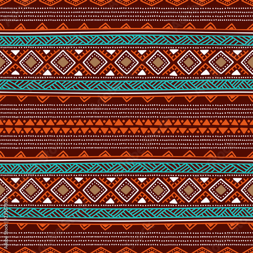 Seamless Ethnic Background Striped Wallpaper Hand Drawn Blue
