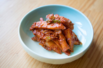 Deodeok banchan is seasoned gochujang