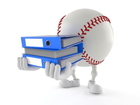 Baseball character carrying ring binders