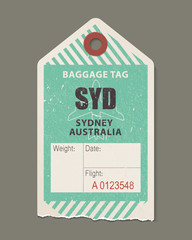 Vintage luggage tag, vintage retro travel Sydney australia country label.