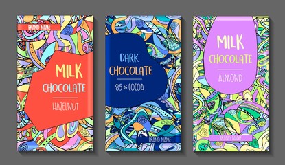 Vector set of chocolate bar package designs.