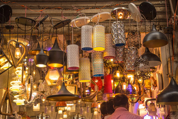 Fototapeta na wymiar A streetside shop selling traditional lanterns before Diwali festival in India.