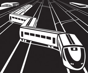 High speed train departs from a railway station - vector illustration
