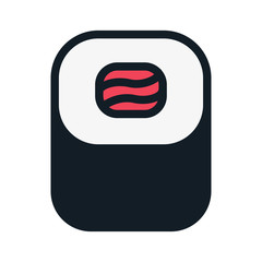 Japan Food Sushi Roll. Nori, Rice and Fish Asian Cuisine. Flat Color Line Stroke Icon Pictogram