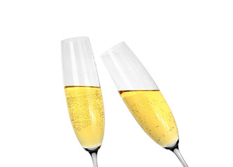 Glasses of champagne on white background