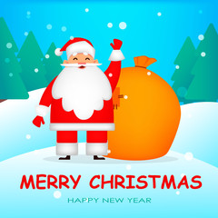 Christmas greeting card. Funny Santa Claus