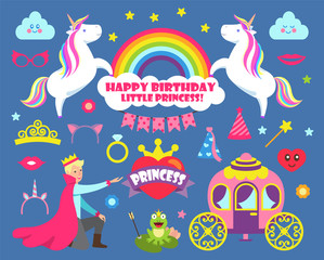 Happy Birthday Little Princess Party Set Vector