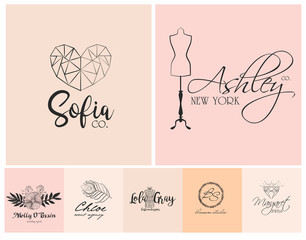Collection of minimal vintage vector logos templates for brand design, doodles. Editable vector illustration