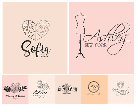 Collection of minimal vintage vector logos templates for brand design, doodles. Editable vector illustration - Powered by Adobe