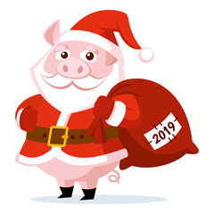 Cute funny cartoon Santa Claus Pig Vector illustration