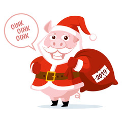 Cute funny cartoon Santa Claus Pig Vector illustration