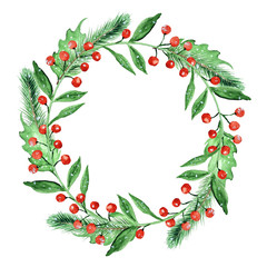 Watercolor Christmas children's collection with bears, Bunny, girl, snowman, Christmas trees, pine branch, berries, leaves, Christmas sock, frames, cards, wreaths on white background